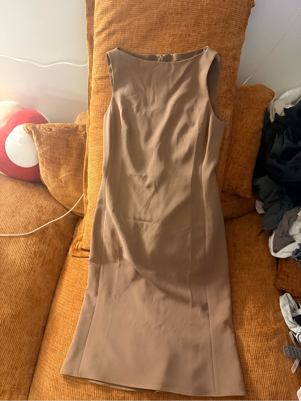 Theory Taupe Sleeveless Midi Sheath Dress